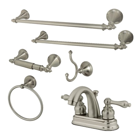 Kingston Brass KBK5618AL 4" Bathroom Faucet W/ 5-Piece Bathroom Hardware Combo, Nickel KBK5618AL